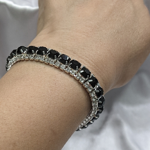 Bracelet Sterling Silver Plated Black Australian Cubic Zirconia 7" - Picture 3 of 9